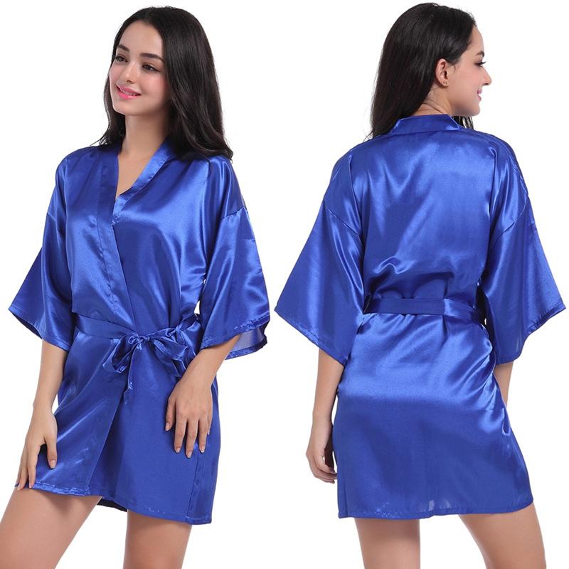 Women's Solid Color Short Silk Robe Bridesmaid Party Satin Robe Bride Wedding Pajamas Home Wear