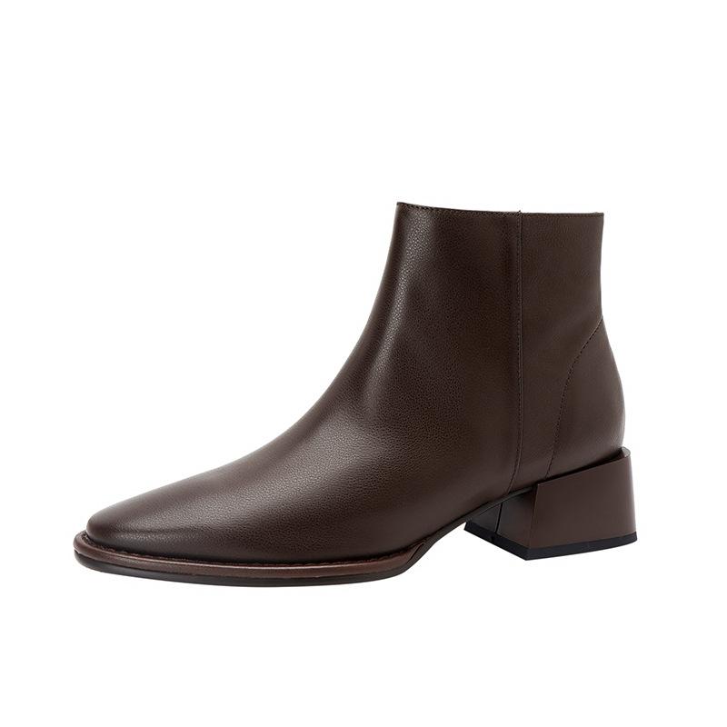 Chelsea Boots Women's Coarse Heel Autumn/Winter Brown French Bare Boots Women's Martin Boots
