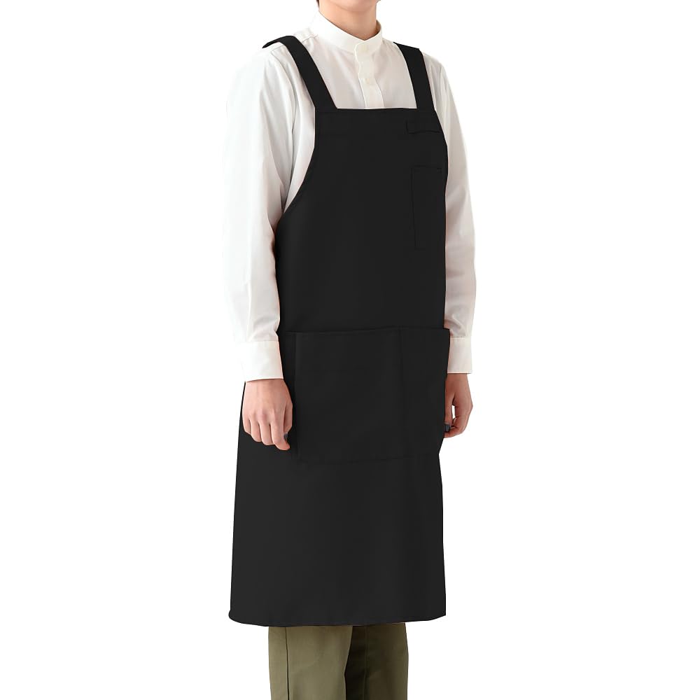 Bib Apron Bib Apron CT2577 Unisex Antistatic Durable Fabric Restaurant Uniform Black M [Seven Uniform] H-Shaped