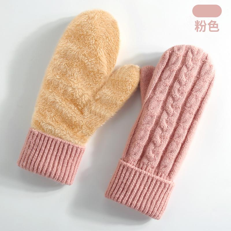 New Winter Thermal Gloves Women's Fleece Thickened Mittens Cycling Skiing Wool, Bag Cover Knitted Gloves