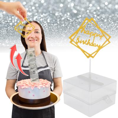 Копилка для торта, набор для извлечения торта с деньгами-сюрпризом, копилка для банкомата для торта с топпером для торта «С Днем Рождения» Giltter Heart