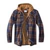 Men's Quilted Lined Button Down Plaid Shirt Add Velvet To Keep Warm Jacket With Hood