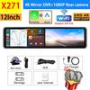 Автомобильный видеорегистратор 12” 4K Carplay Android-Auto Dash Cam Dual Lens Video Drive Recorder Stream Mirror Dashcam Camera 5G Wifi GPS Bluetooth FM