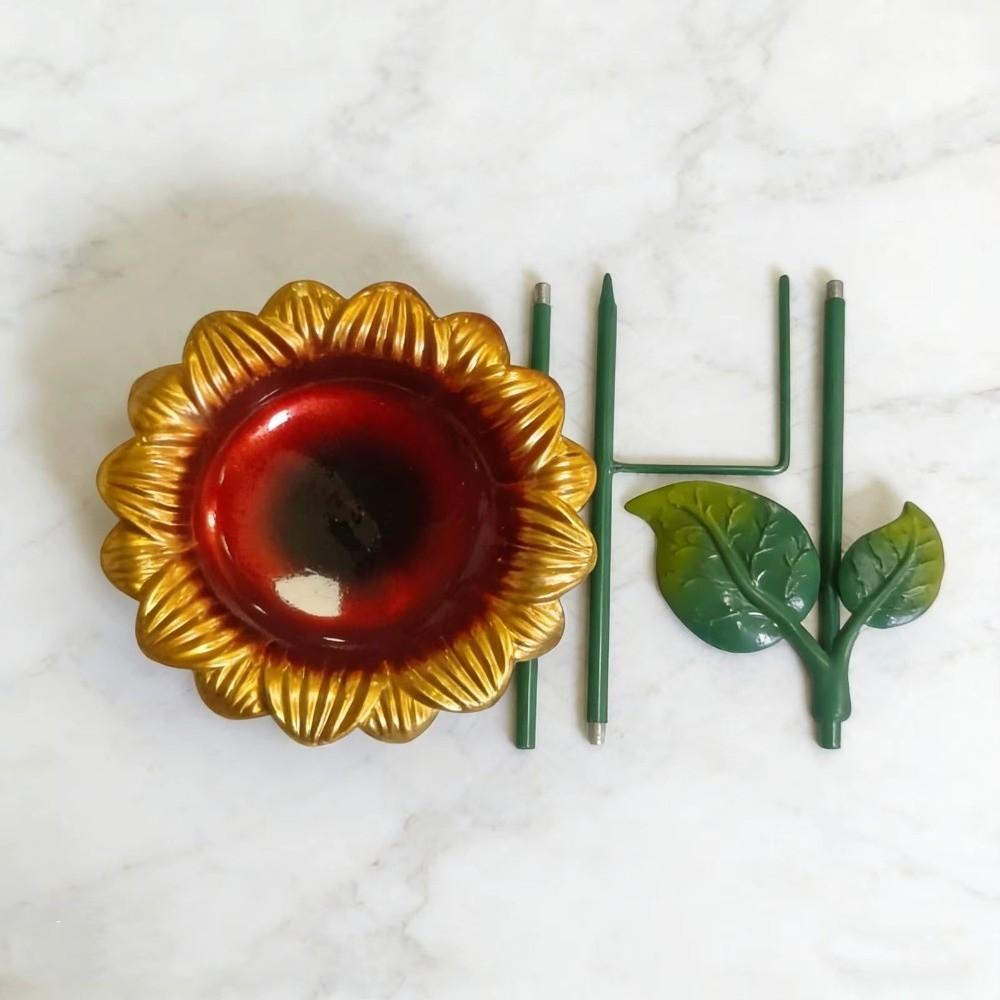 Metal Bird Bath Sunflower Flower Garden Stake Decorative Bee Butterfly Watering Station Garden