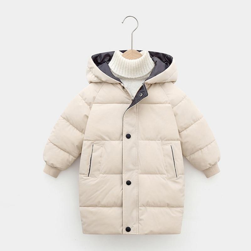 Длинные пуховые пальто для маленьких мальчиков и девочек, легкая верхняя одежда, зимние куртки с капюшоном, пуховая ветрозащитная куртка, верхняя одежда, детская парка с подкладкой, От 4 до 9 лет