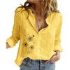 Women Fashion Buttoned Shirt Ladies Casual Long Sleeve Linen Top Floral Print Blouses