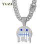 Мужские хип-хоп белые синие кулоны на шею с круглым лицом с 13-миллиметровой кубинской цепью, инкрустированные стразами, сверкающие, с CZ, модные ювелирные изделия для мальчиков, подарки