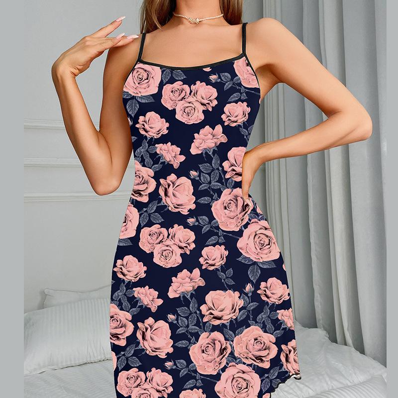 Новая сексуальная набивная молочная шелковая жилетка женская пижама платье на подтяжках домашняя одежда