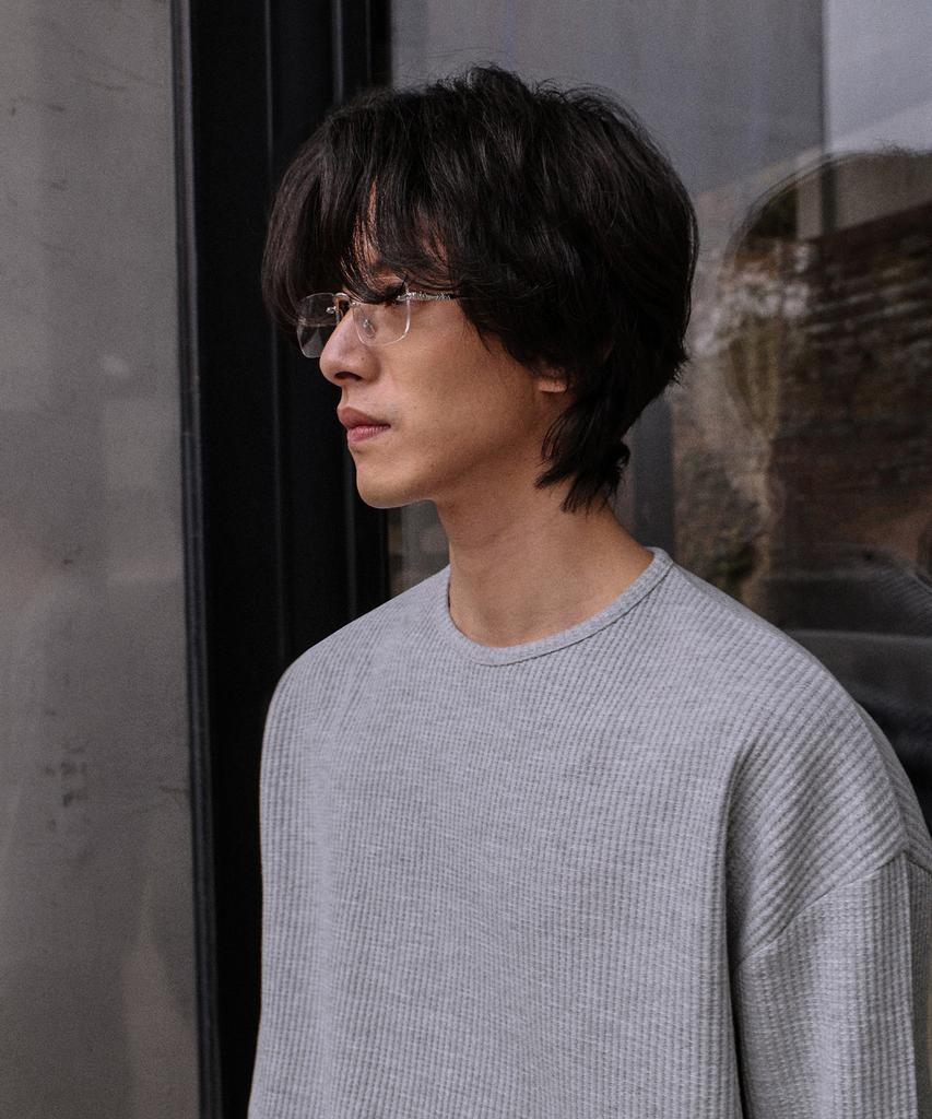 MOOD INSIDE Waffle Semi-Crop Long Sleeve_Gray