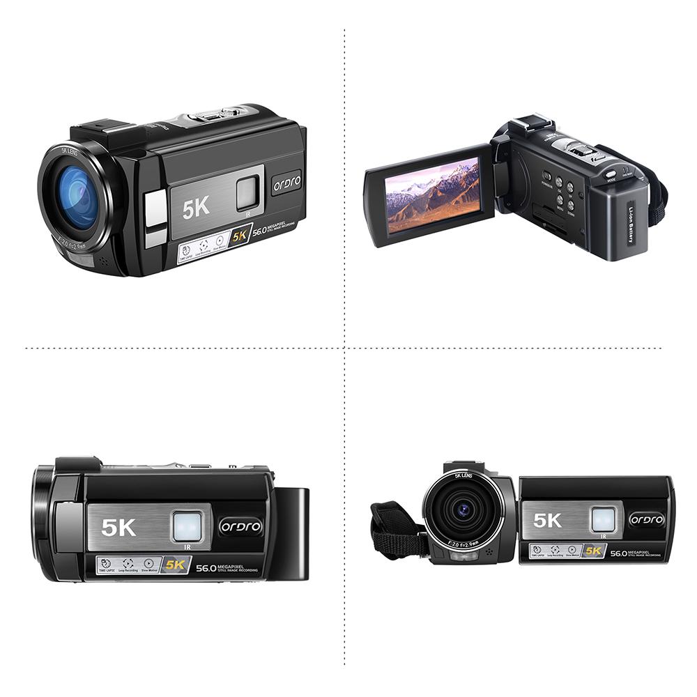 Ordro Цифровая видеокамера HDR-AE20 5K, Wi-Fi, видеокамера, DV-рекордер, 3,0-дюймовая сенсорная панель IPS, 56 МП, 18X