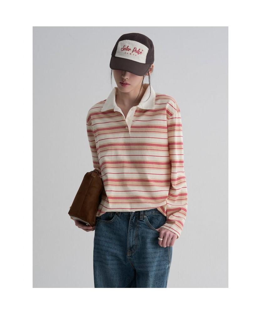8SECONDS Striped Collar Rugby T-Shirt Red