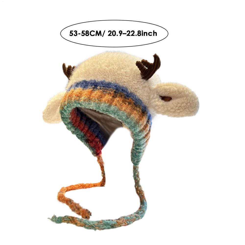 Deer Plush Hats Windproof Knit Beanie Reindeer Warm Hat for Women Girls Teens Children Travel Holiday Outdoor
