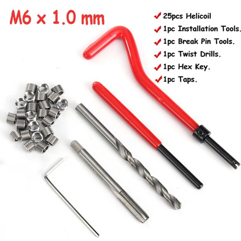 30pcs Car Pro Coil Drill Tool Metric Thread Repair Insert Kit M6 for Helicoil Car Repair Tools Coarse Crowbar
