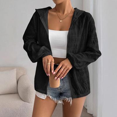 Летнее тонкое пальто с капюшоном и длинными рукавами, однотонное, осенняя толстовка с капюшоном, свободный топ