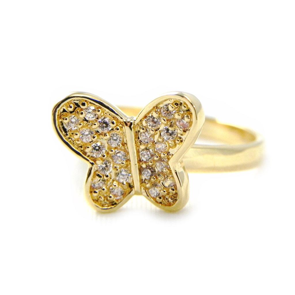 Позолоченное кольцо с подвеской в виде бабочки