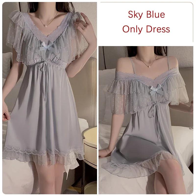 Women's Sweet Pajamas with Bra Thickened Lace Hem Fitted Silk Suspender Nightgown Women's Pajamas