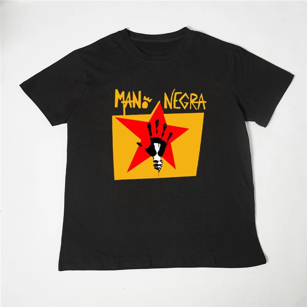 New cotton short sleeve Mano Negra Manu Chao Rock Band Men's Black T-Shirt High Quality Top Tee T Shirt male vintage tee-shirt