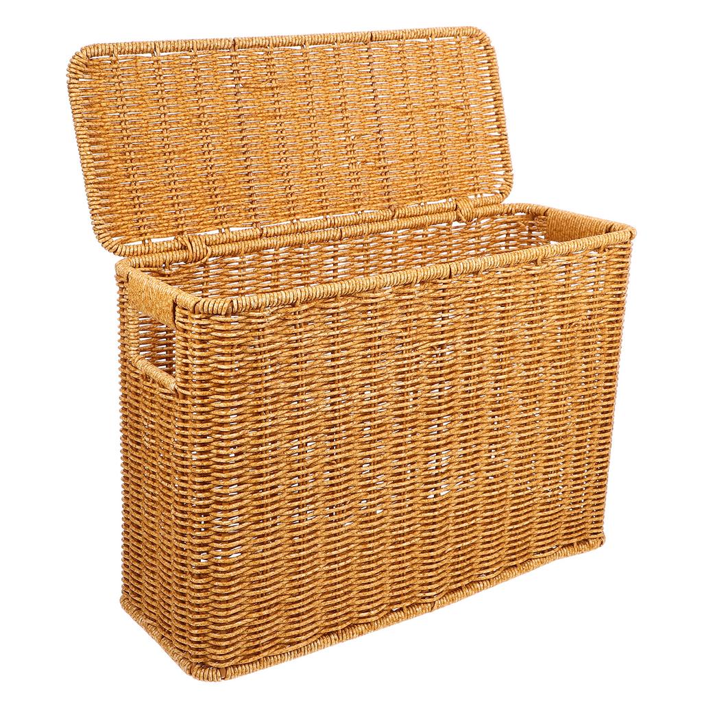 Narrow Tall Lid Storage Box Baskets Woven Magazine Plastic Home Kitchen Toy Vegetable Picnic Containers With Handles