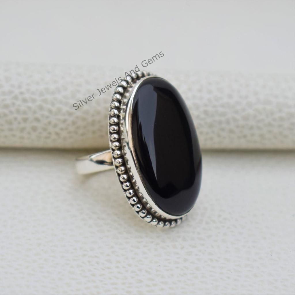 Natural Black Onyx Ring, Handmade Ring, 925 Sterling Silver Ring, Black Onyx Designer Ring, Gift for her, December Birthstone