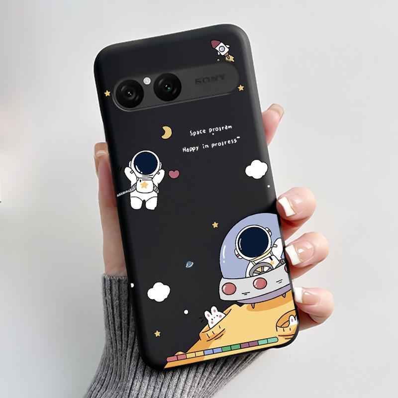 Cute Case For Sony Xperia 10 VII Fundas Capa Printing Shell Protective Cover Soft Silicone Cartoon Black Casing Coque