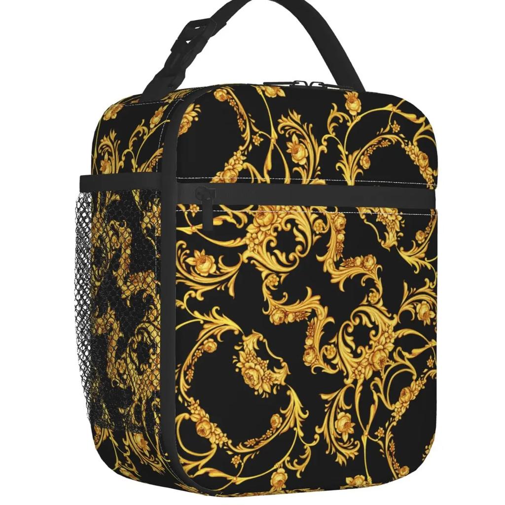 Роскошные европейские ланч-пакеты с черепом, барочным цветочным узором, термоизолированные, в стиле рококо, многоразовые, термосумка-холодильник, ланч-бокс, для детей в школу