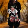 New In Autumn Cartoon Skeleton Flower Print Plus Size Dress Women O'neck Long Sleeves Casual Pocket Dresses