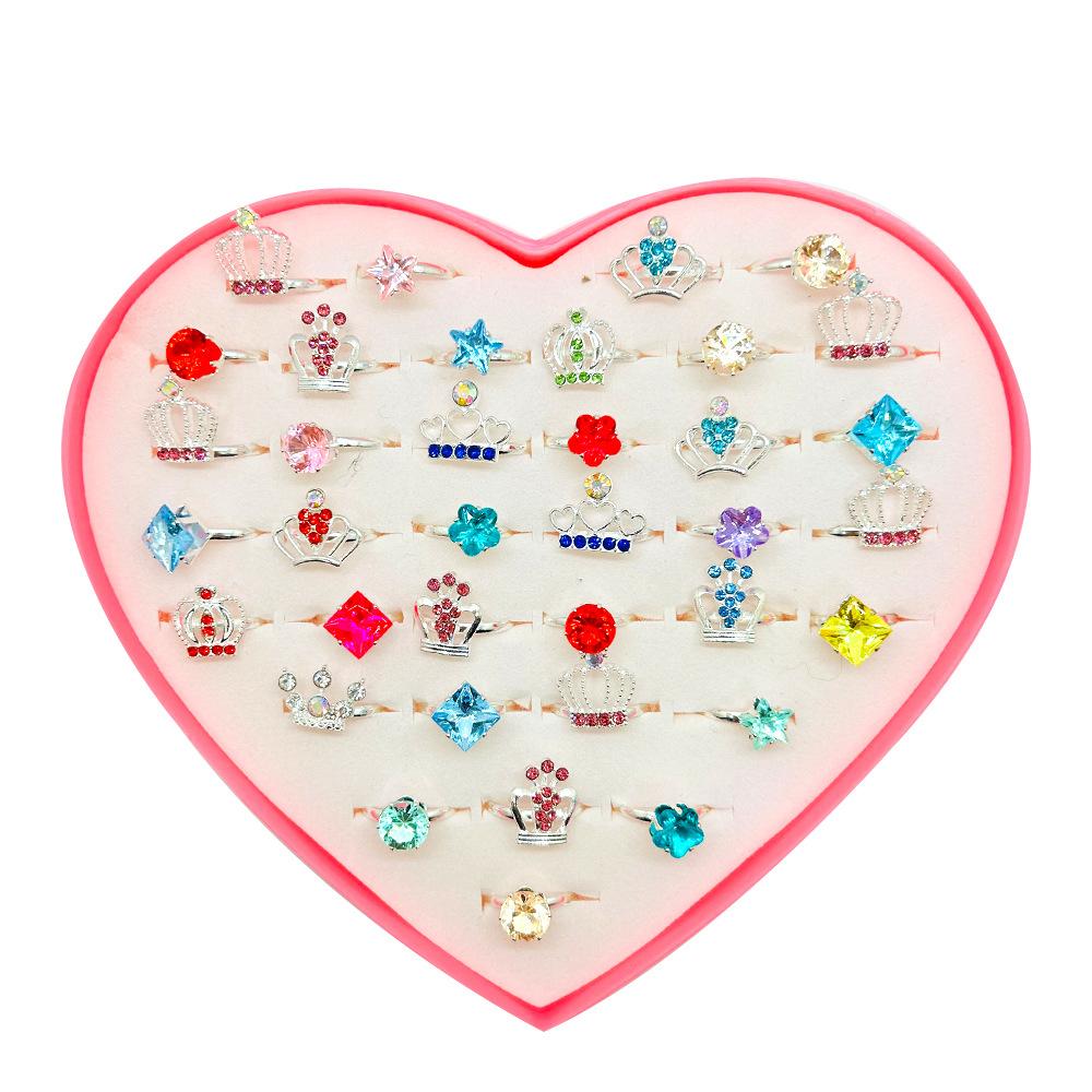 36 шт. Детское кольцо, милые безделушки для принцессы, игрушка для маленькой девочки, мультяшное хрустальное кольцо (с коробкой)
