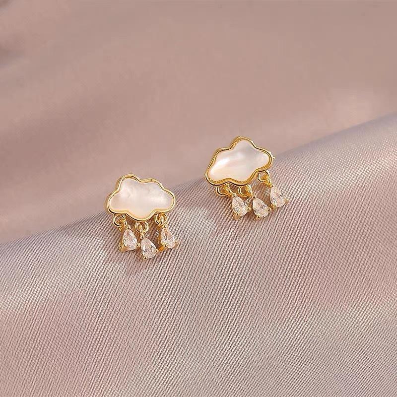 Маленькие женские серьги с микроинкрустацией цирконом и модным темпераментом, простые серьги с каплями воды в виде облаков