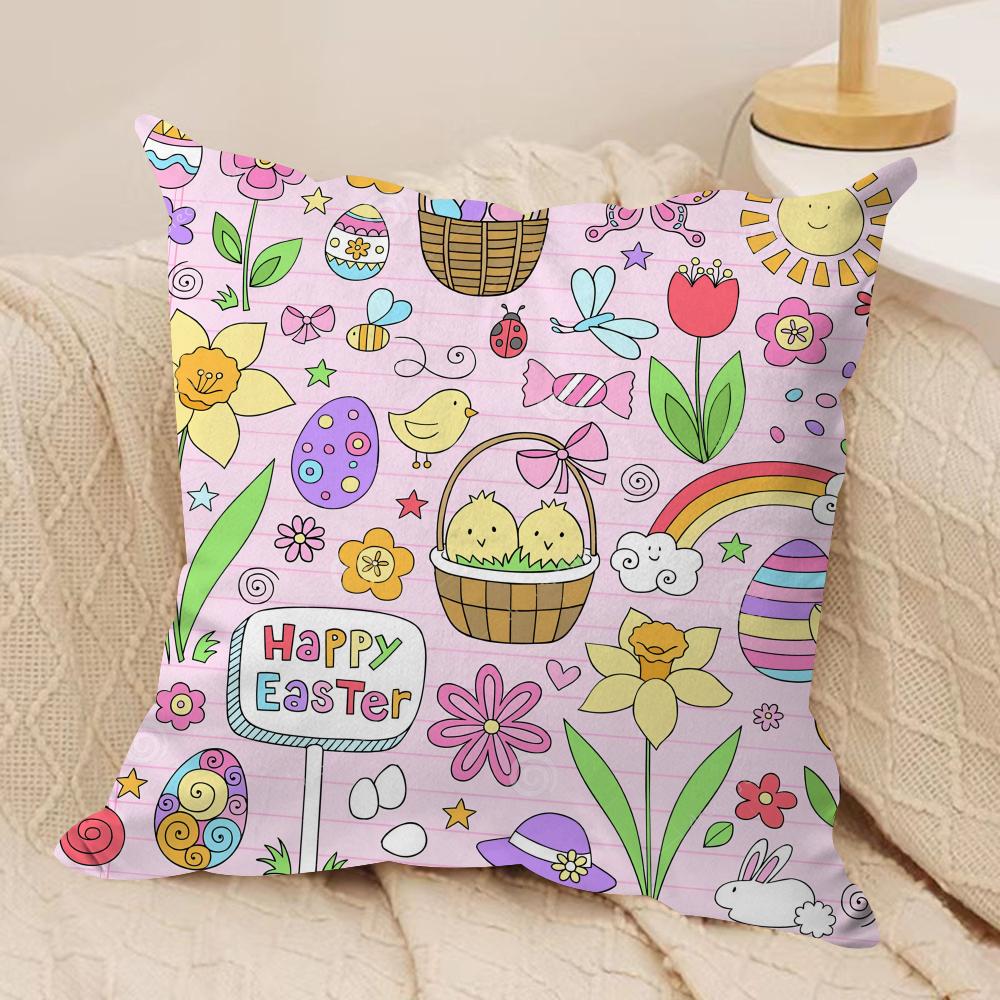 Easter Element cute Cushion Cover Silky Short Plush Invisible Zipper Dustproof Sofa Pillow Case for Home Decor