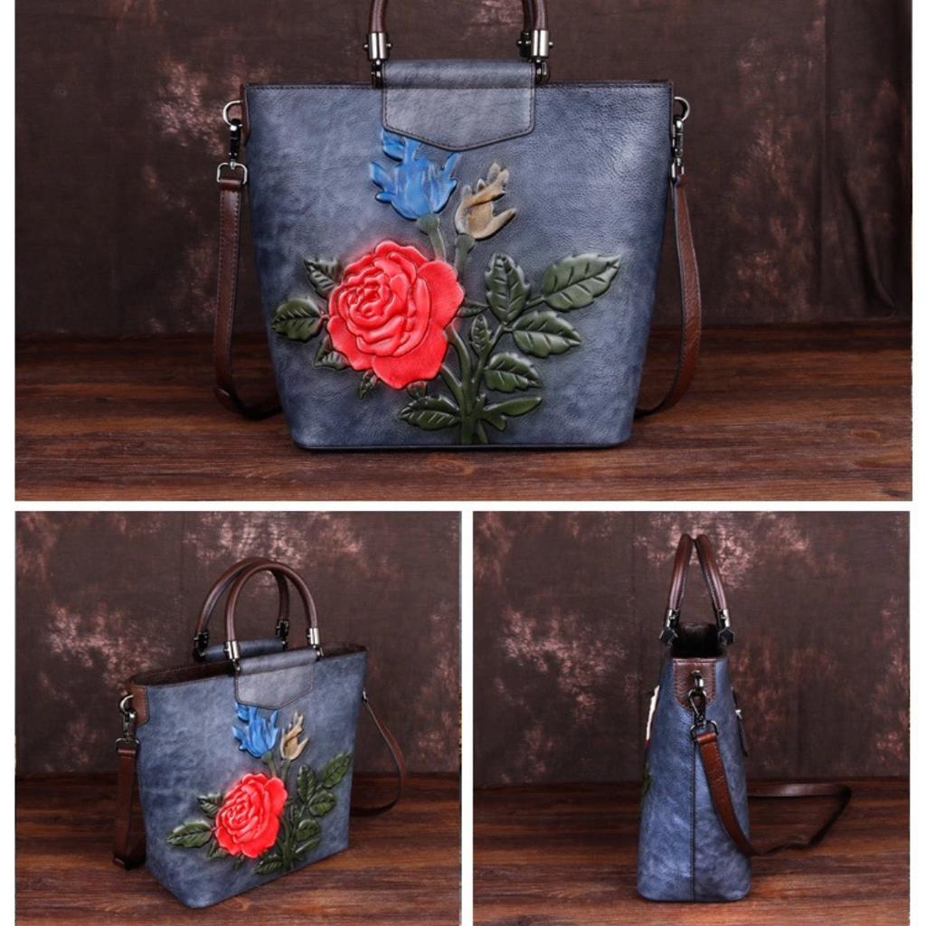 New Leather Handbag Large Capacity First Layer Cowhide Single Shoulder Straddle Bag Retro Tote Bag