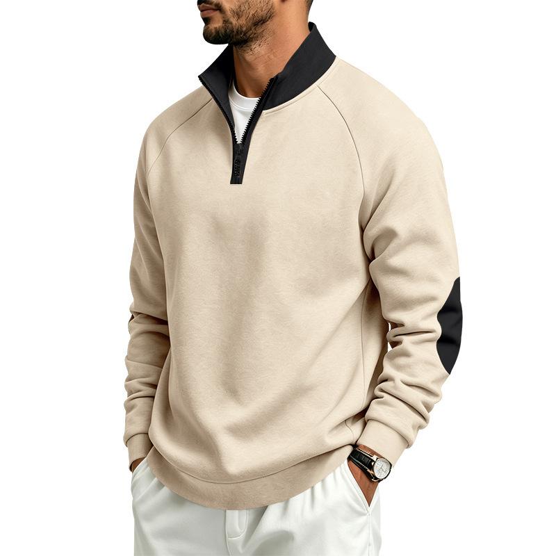 Men S Loose Stand Collar Zip Up Color Block Fleece Lined Casual Sweatshirt