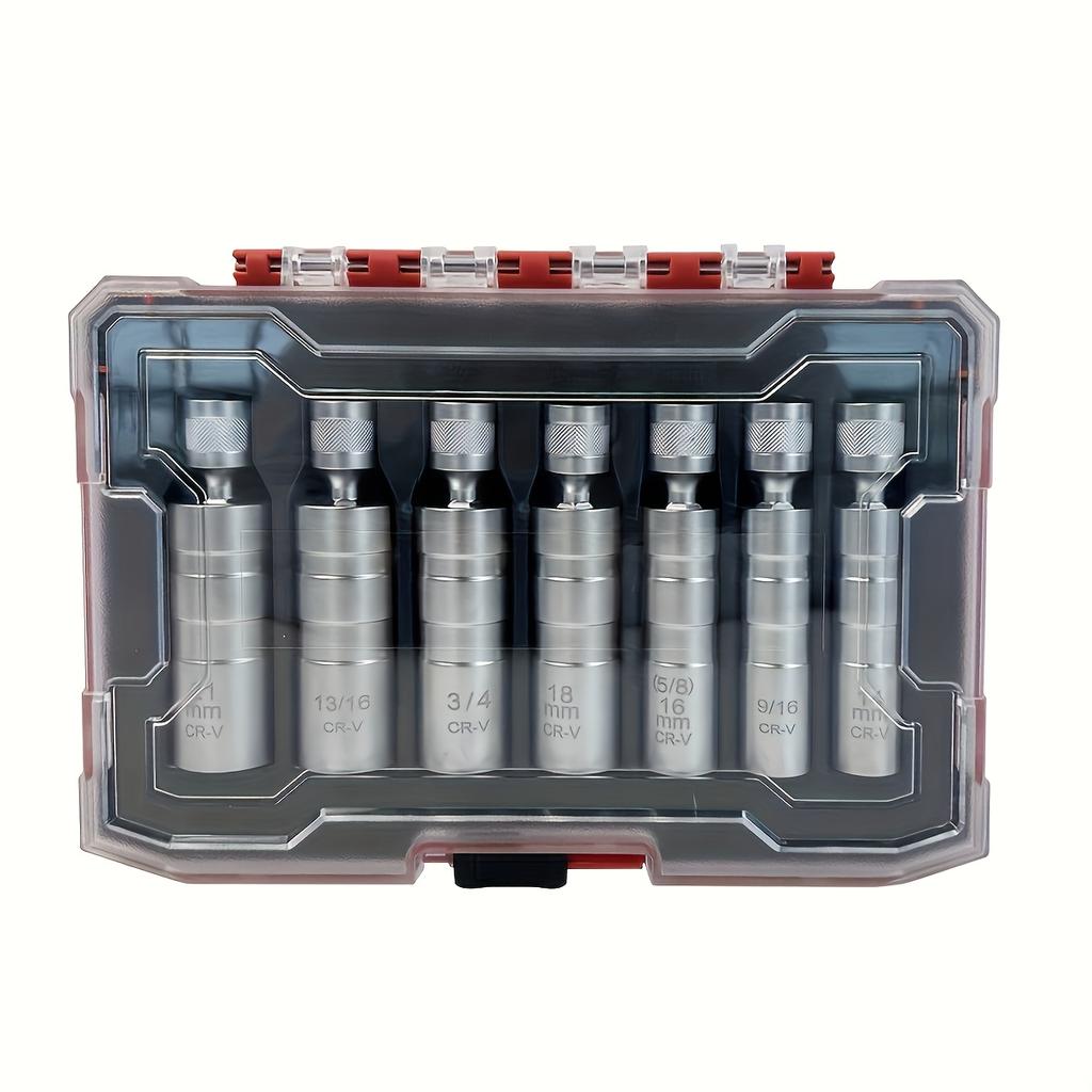 7pcs Magnetic Spark Plug Socket Set, 12-Point Rotating Socket, 360-Degree Rotation Removal Tool, Without Battery