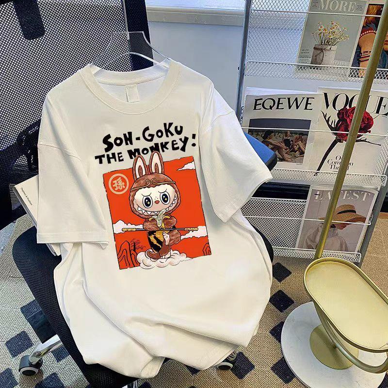 Labubu одежда мультяшная футболка с коротким рукавом для мальчиков и девочек летняя повседневная топы