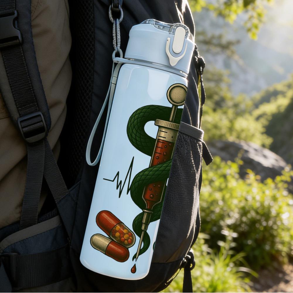 1PC Medical Rod Snake Pill Heartbeat 750ml Color Plastic Sports Water Bottle Leakproof Flip Straw Lid Suitable for Sports Office Home Use