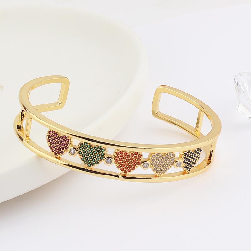 Красивые браслеты для влюбленных с золотым наполнителем, медные циркониевые браслеты в форме сердца, регулируемые браслеты, золотые для женщин, свадебные украшения для вечеринок