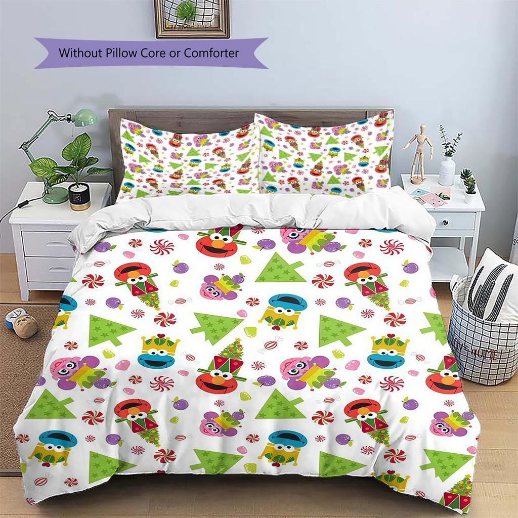 Sesame Street Pattern Bedding Quilt Set Home Decoration Gift (1 * duvet cover + 2 * pillowcase without core)