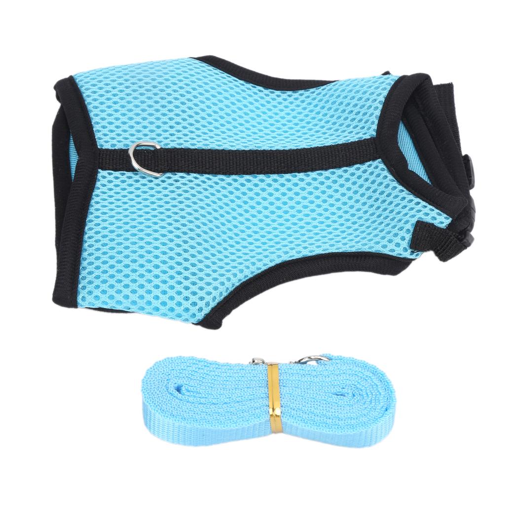 Adjustable Mini Pets Vest Harness and Leash Set Mesh Pet Leash for Rabbits Guinea PigS Light Blue