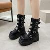 Fashion Women Punk Boots 8 CM Platform Outdoor Shoes Personalized Metal Design Chunky Boots Cool Nightclub Party Casual Zip Shoes 35-42