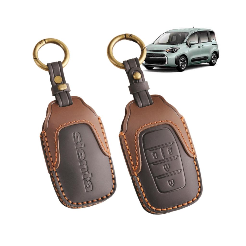 Genuine Leather Key Key Custom Accessory for the New Sienta with [TatkDIY] Case, Holder, (10 Series), Dress-Up Interior, Drop-Resistant (Black