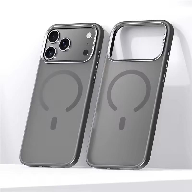 Роскошная оправа объектива из сплава Матовый чехол Magsafe для iPhone 17 Air 17Pro 17Pro Max Полупрозрачный гибридный магнитный противоударный жесткий чехол