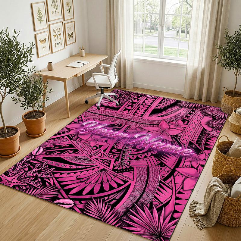 Floral Garden Theme Crystal Velvet Rug Personalized Custom Name Text Soft Floor Mat Home Decor