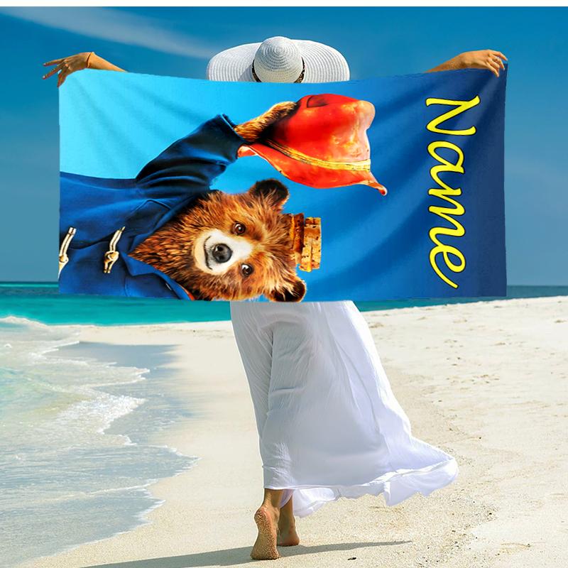 Personalized customized proof beach towel with Paddington Bear pattern - soft, absorbent,quick-drying,perfect swimming,camping&bathing