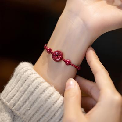 Браслеты ручной работы Lucky Cinnabar Red Rope Ping Buckle с бусинами для женщин и мужчин, винтажные браслеты в китайском стиле, ювелирные изделия, подарки на день рождения