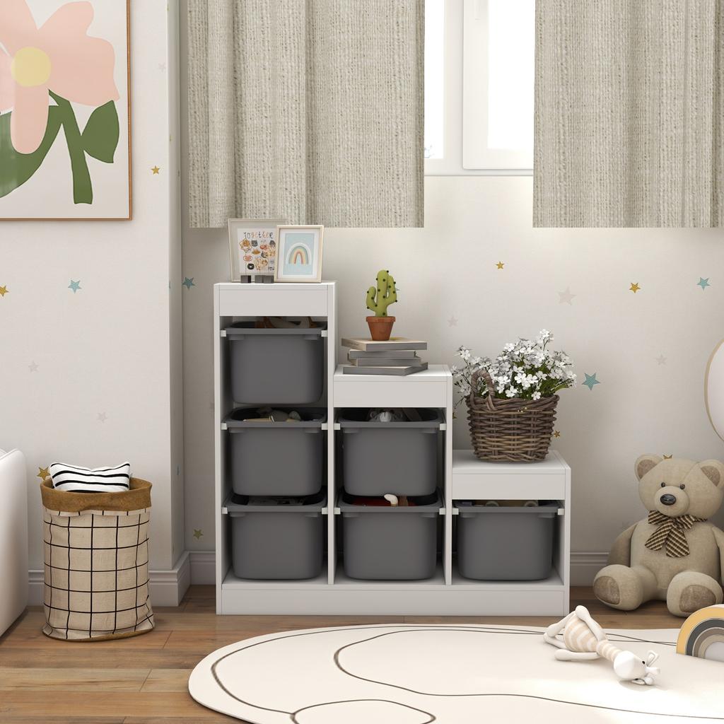 Toy Storage Organiser, Three-Layer Kids Toy Storage Units, with Removable Bins, for Ages 3-8 Years, Grey