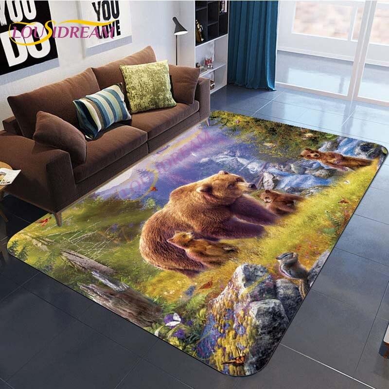 Коврик с изображением животного, коврик с рисунком медведя, ковер, коврик с коричневым медведем, напольные коврики, ковер для гостиной, спальни, коврик для стула, детский игровой коврик