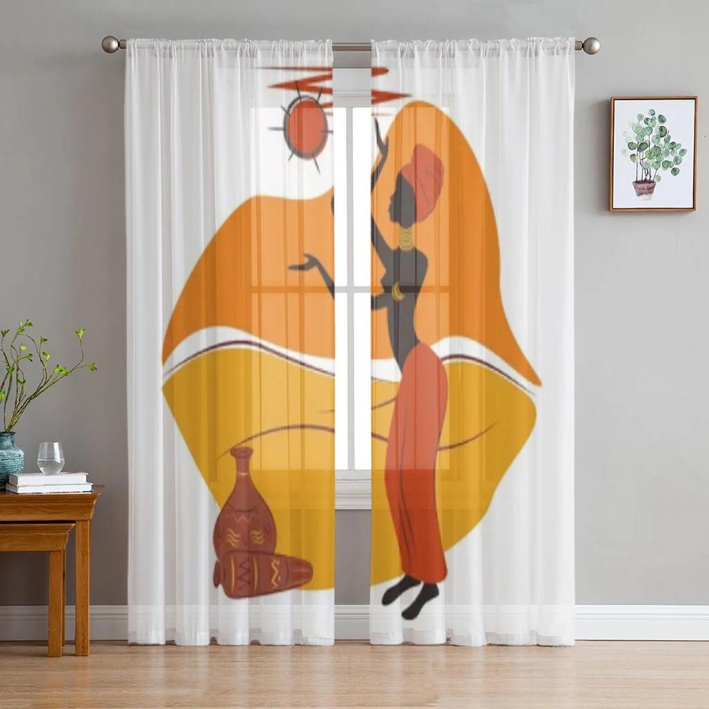 African American Woman Tulle Sheer Curtains for Living Room the Room Bedroom Kitchen Decoration Voile Organza Curtains