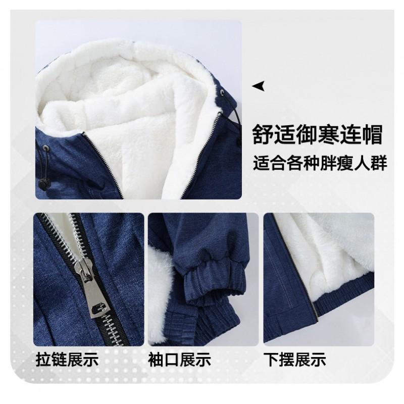Mens Hooded Puffer Jacket Thick Warm Winter Denim Cotton Coat Trendy Streetwear