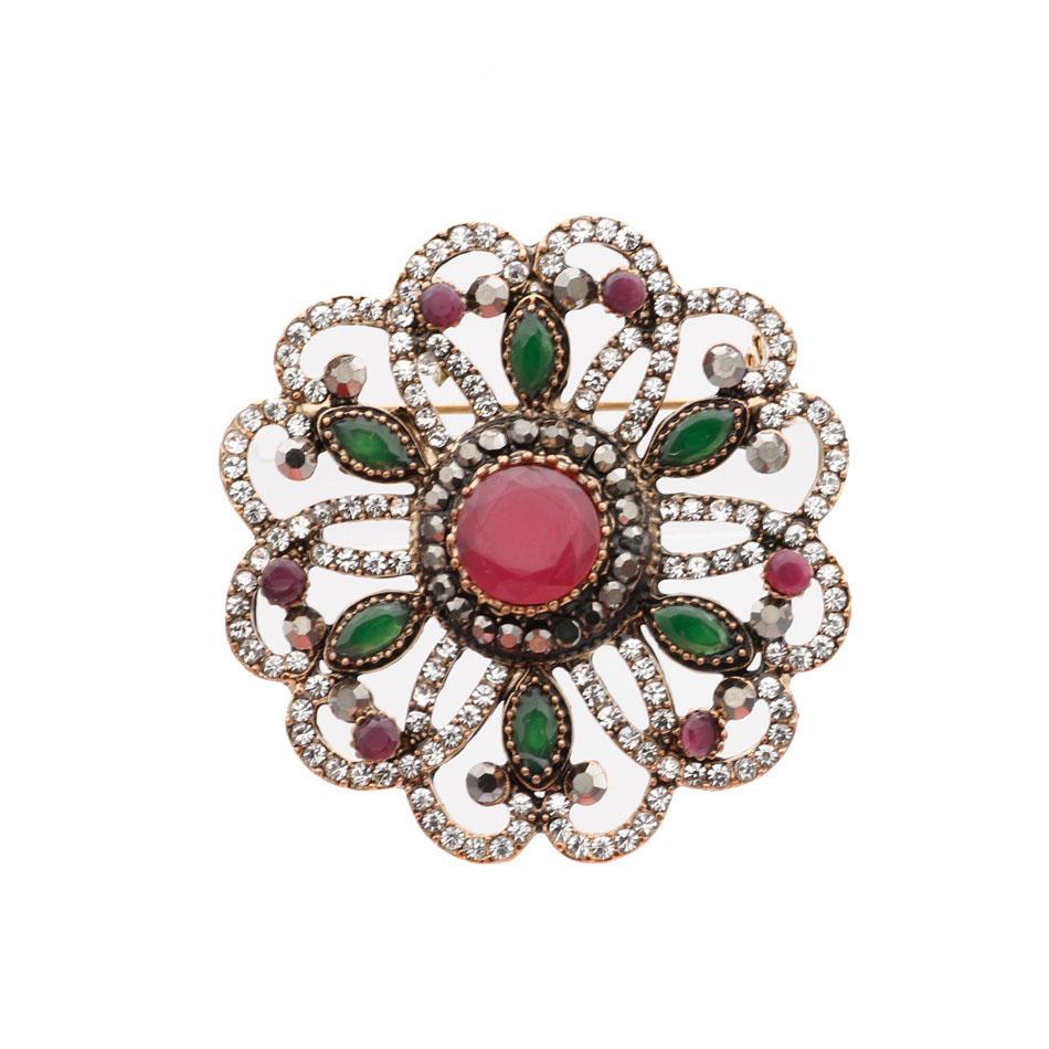 Винтажная брошь с цветком и кристаллами, женские этнические украшения, подарок для банкета, полый сплав, ультратонкая винтажная бижутерия