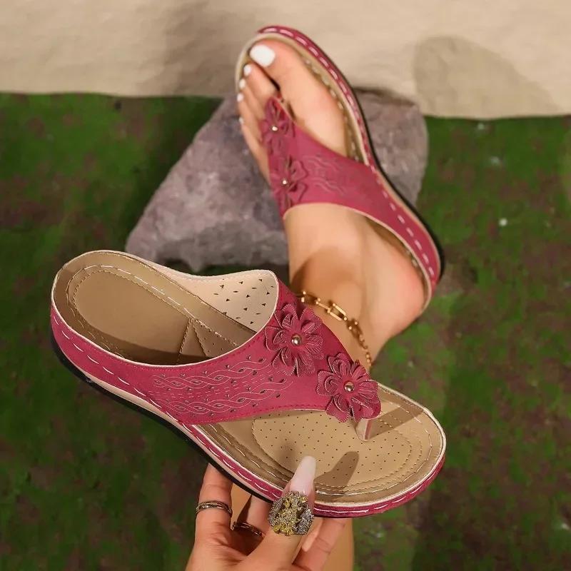 Высококачественная женская обувь, летние женские тапочки, уличные, однотонные, с цветами, на низком каблуке, повседневные, лаконичные, пляжные тапочки-шлепки