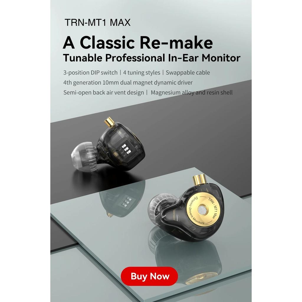 TRN Внутриканальные наушники MT1 MAX Двойной динамический драйвер с магнитом Проводные с переключателем настройки Шумоподавляющие HIFI-наушники Басовая гарнитура Ракушка ST7